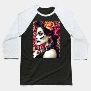 Lady Grim Reaper Tattoo Baseball T-Shirt